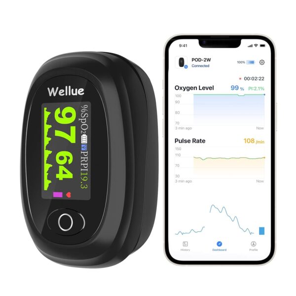 Wellue Bluetooth Fingertip Pulse Oximeter with Pulse Rate, Blood Oxygen Saturation Monitor, Free APP - Image 2