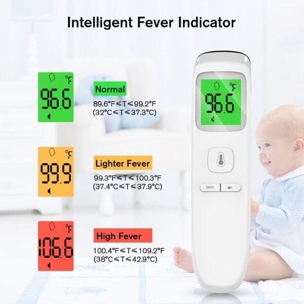 ANMEATE No-Touch Forehead Thermometer for Adults, Infrared Digital Thermometer for Kids, Touchless Baby Thermometer, Accurate Reading with Large Display, Mute Mode, Memory Recall, Fever Alarm - Image 4