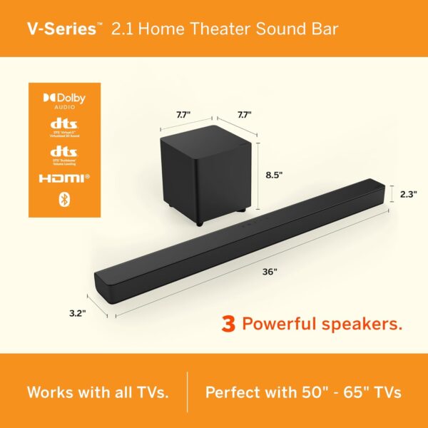 VIZIO V-Series 2.1 Home Theater Sound Bar with Dolby Audio, DTS Virtual:X, Bluetooth, Wireless Subwoofer, Voice Assistant Compatible, Includes Remote Control - V21x-J8 - Image 16