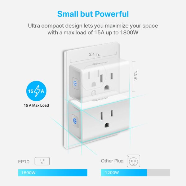 Kasa Smart Plug Ultra Mini 15A, Smart Home Wi-Fi Outlet Works with Alexa, Google Home & IFTTT, No Hub Required, UL Certified, 2.4G WiFi Only, 2 Count (Pack of 1)(EP10P2) , White - Image 6