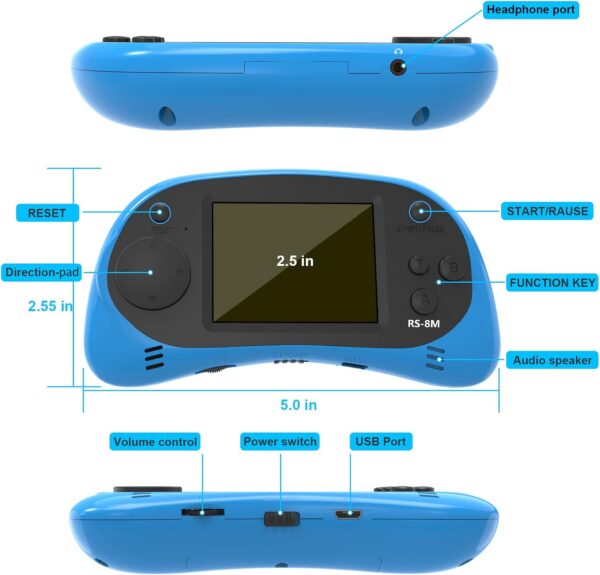 E-MODS GAMING Kids Handheld Games 16 Bit Retro Video Games Console with 220 HD Electronic Games - 2.5'' LCD Portable Travel Games Entertainment Gifts for Boys Girls Ages 4-12 (Sky Blue) - Image 5