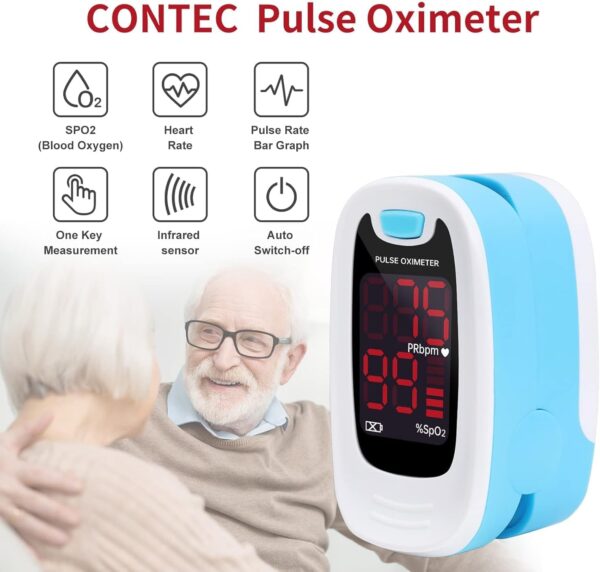 CONTEC LED CMS50M Pulse Oximeter,SpO2 and PR Value Waveform Blood Oxygen, Neck/Wrist Cord - Image 3