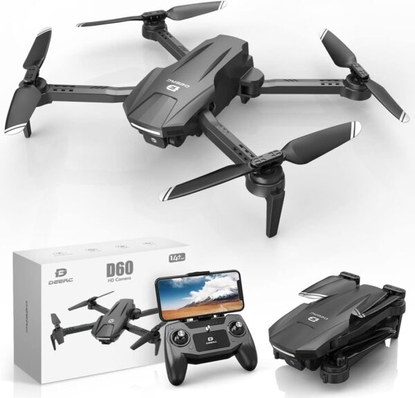 DEERC D60 Drones with Camera for Adults, Kids, FPV 1080P HD Video, Long Battery Life, Gravity Sensor, Foldable, Hobby RC Quadcopter, Suitable as Gifts for Boys, Girls, Beginner Adults, 1 Piece, Black - Image 2