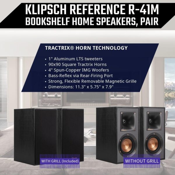 Klipsch Reference 5.0 Home Theater System - Bundle with 2X R-26FA Floorstanding Speaker, R-25C Two-Way Center Channel Speaker, 2X R-41M Bookshelf Speaker - Image 5