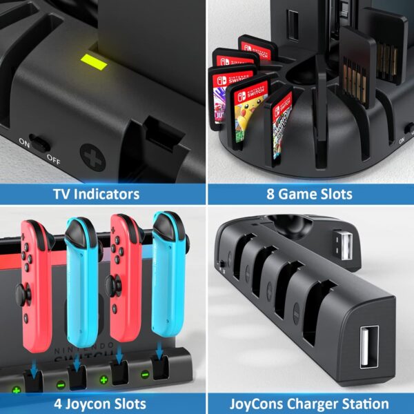 Switch Controller Charging Dock Station Compatible with Nintendo Switch Accessories & OLED Model Joycons, KDD Switch Controller Charger Docking Station with Upgraded 8 Switch Games - Image 6