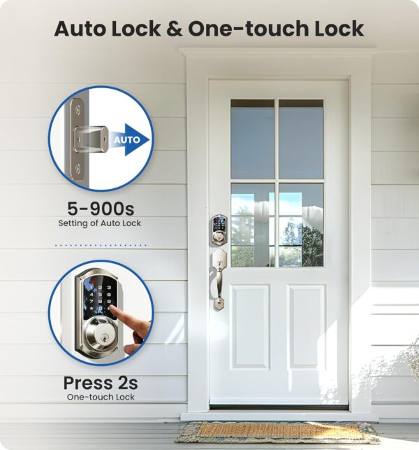 Veise Fingerprint Smart Locks for Front Door with Handle Set, App Control, Keyless Entry Keypad Deadbolt, Digital Electronic Touchscreen, Easy Install, Auto Lock, Satin Nickel - Image 6