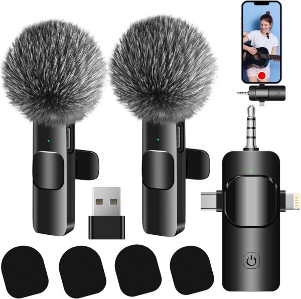 4 in 1 Wireless Lavalier Microphone for iPhone/USB C Android/Camera/Laptop PC,Mini Microphone 2.4G Ultra-Low Delay with Noise Reduction Cordless Lapel Mics for Video Recording, Vlog, YouTube, TikTok - Image 2