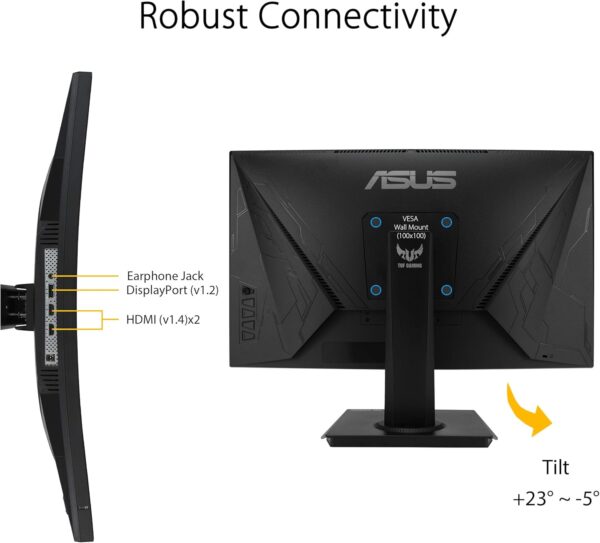 ASUS TUF Gaming 23.6" 1080P Curved Monitor (VG24VQE) - Full HD, 165Hz, 1ms, Extreme Low Motion Blur, Adaptive-Sync, FreeSync Premium, Shadow Boost, VESA Mountable, DisplayPort, HDMI, BLACK - Image 6