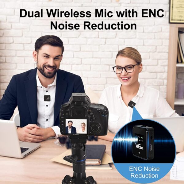 VeGue Wireless Lavalier Microphone System, 2.4GHz Dual Channel Wireless Lapel Mic with Noise Cancellation for DSLR Cameras, Camcorders and Phones, Lavalier Mic for TikTok, Interview and Recording - Image 3