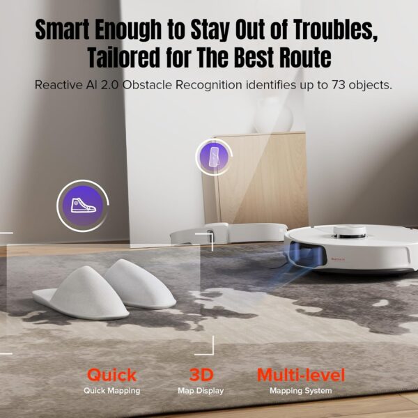 roborock S8 MaxV Ultra Robot Vacuum & Sonic Mop, 10000 Pa Suction, Corner to Edge Deep Cleaning, Hot Air Self-Drying, Auto Empty & Refill, Detergent Dispenser, Obstacle Avoidance,White - Image 7