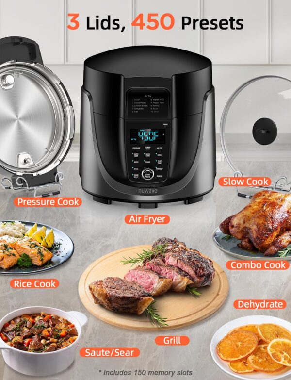 Nuwave Duet Electric Pressure Cooker & Air Fryer Combo, 450 IN 1 Slow Cooker & Grill with Integrated Digital Temp Probe, 6qt SS Pot, Adjustable High/Low Pressure, Built-in Sure-Lock Safety Tech - Image 3