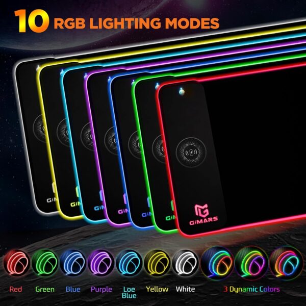 Gimars RGB Gaming Mouse Pad,15W Wireless Charging Mousepad with 10 Light Modes, Large Mousepad with Premium Smooth Surface, Non-Slip Mouse Mat for Gaming, Desk, PC,Office, 31.5x11.8x0.16inch - Image 4