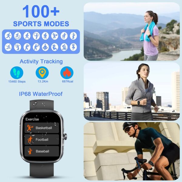 Smart Watch, 1.91"Smartwatch for Men Women (Answer/Make Call), Fitness Tracker with 100+ Sport Modes, IP68 Waterproof, Heart Rate/Sleep Monitor, Spo2, Pedometer, Activity Tracker for Android iOS - Image 5