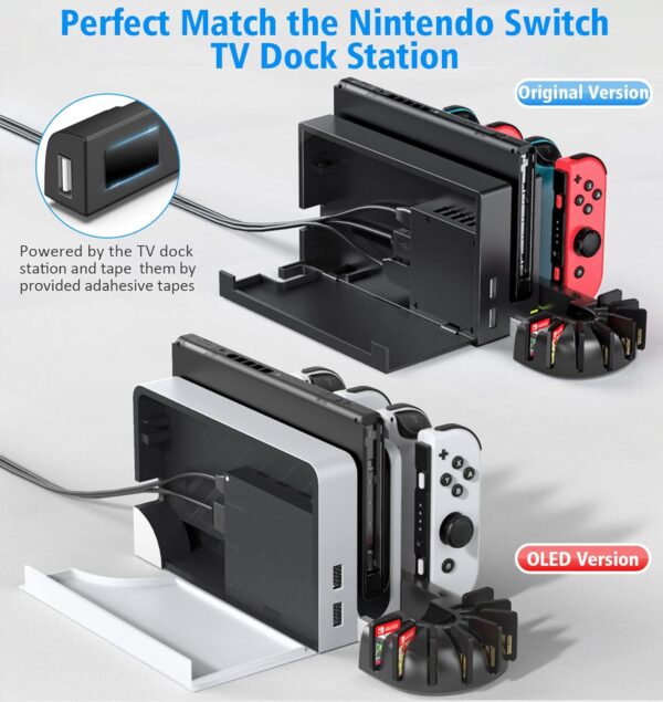 Switch Controller Charging Dock Station Compatible with Nintendo Switch Accessories & OLED Model Joycons, KDD Switch Controller Charger Docking Station with Upgraded 8 Switch Games - Image 3