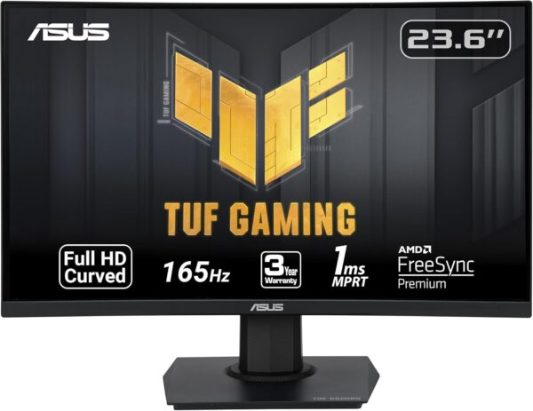 ASUS TUF Gaming 23.6" 1080P Curved Monitor (VG24VQE) - Full HD, 165Hz, 1ms, Extreme Low Motion Blur, Adaptive-Sync, FreeSync Premium, Shadow Boost, VESA Mountable, DisplayPort, HDMI, BLACK - Image 2