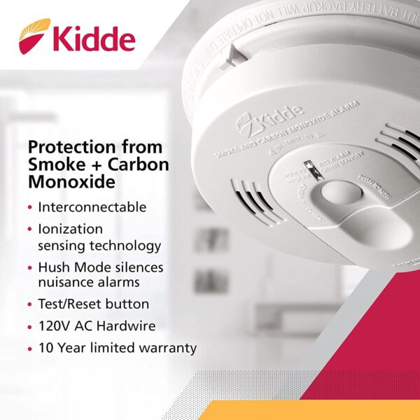 Kidde Hardwired Smoke & Carbon Monoxide Detector, Battery Backup, Interconnectable, LED Warning Light Indicators - Image 5