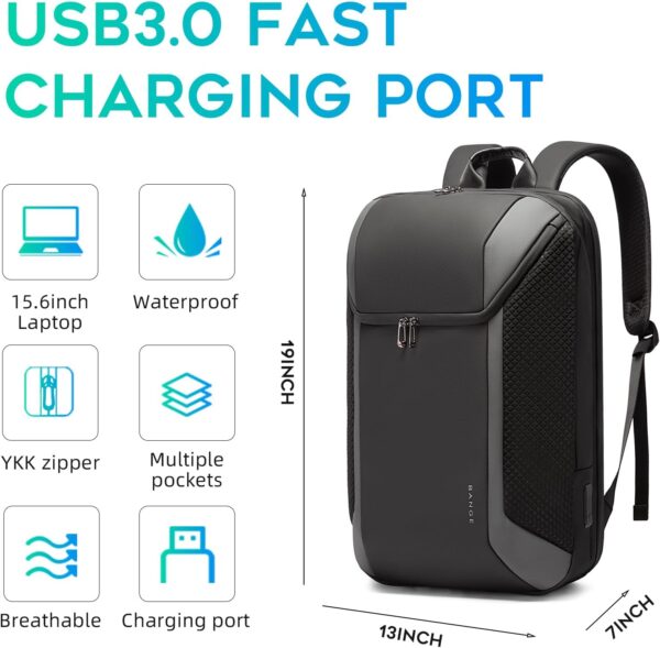 BANGE Travel Laptop Backpack Fits 15.6 Inch Notebook, Business Work Backpack with USB3.0 Fast Charging Port, Waterproof Travel Backpack With Luggage Sleeve… - Image 4