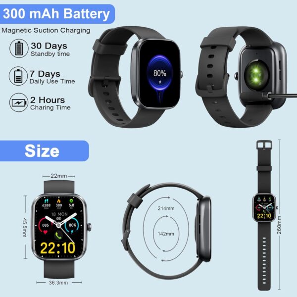 Smart Watch, 1.91"Smartwatch for Men Women (Answer/Make Call), Fitness Tracker with 100+ Sport Modes, IP68 Waterproof, Heart Rate/Sleep Monitor, Spo2, Pedometer, Activity Tracker for Android iOS - Image 8