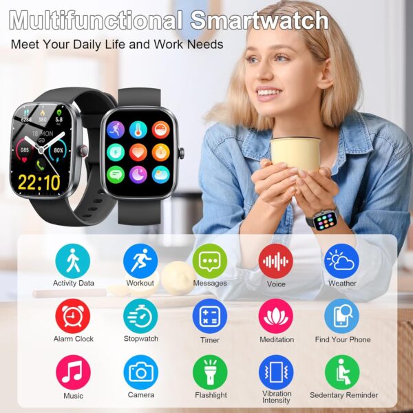 Smart Watch, 1.91"Smartwatch for Men Women (Answer/Make Call), Fitness Tracker with 100+ Sport Modes, IP68 Waterproof, Heart Rate/Sleep Monitor, Spo2, Pedometer, Activity Tracker for Android iOS - Image 7