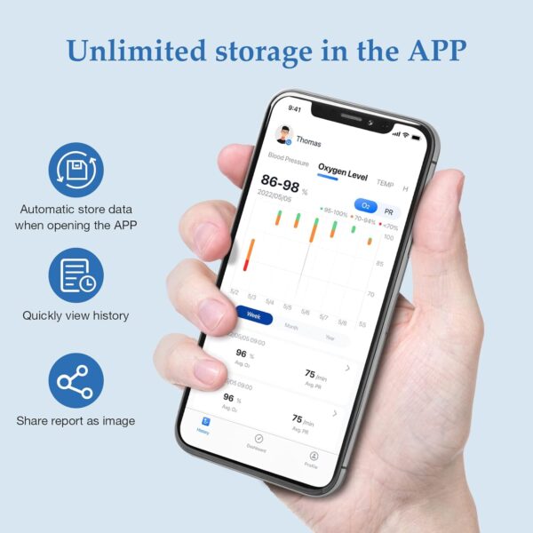 Wellue Bluetooth Fingertip Pulse Oximeter with Pulse Rate, Blood Oxygen Saturation Monitor, Free APP - Image 6