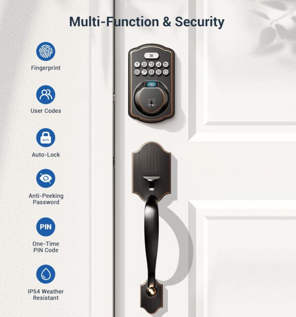 Veise Fingerprint Door Lock, Keyless Entry Door Lock, Electronic Keypad Deadbolt, Biometric Smart Locks for Front Door, Auto Lock, Anti-Peeking Password, Easy Install, Oil Rubbed Bronze - Image 6