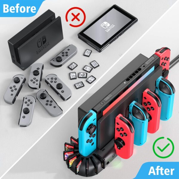 Switch Controller Charging Dock Station Compatible with Nintendo Switch Accessories & OLED Model Joycons, KDD Switch Controller Charger Docking Station with Upgraded 8 Switch Games - Image 5