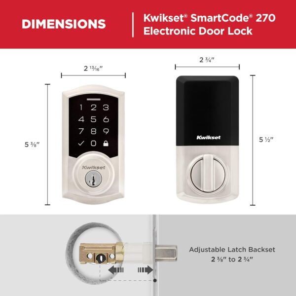 Kwikset SmartCode 270 Keyless Entry Electronic Touchpad Deadbolt Door Lock with Auto-Lock, Custom User Codes, Advanced Security in Satin Nickel Traditional - Image 10