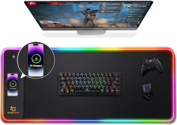 Gimars RGB Gaming Mouse Pad,15W Wireless Charging Mousepad with 10 Light Modes, Large Mousepad with Premium Smooth Surface, Non-Slip Mouse Mat for Gaming, Desk, PC,Office, 31.5x11.8x0.16inch - Image 2