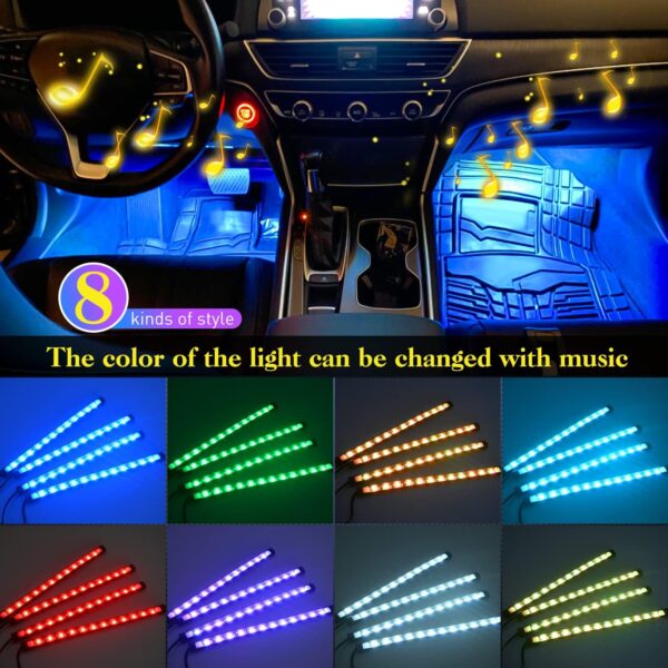 Nilight 48 LEDs DC 5V Multicolor Music Car Strip Light Under Dash Lighting Kit with Sound Active Function and Wireless Remote Control, 2 Years Warranty, 4PCS USB Interior Lights - Image 6