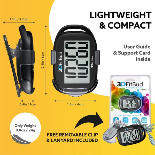 3DFitBud Simple Step Counter Walking 3D Pedometer with Clip and Lanyard, A420S - Image 7