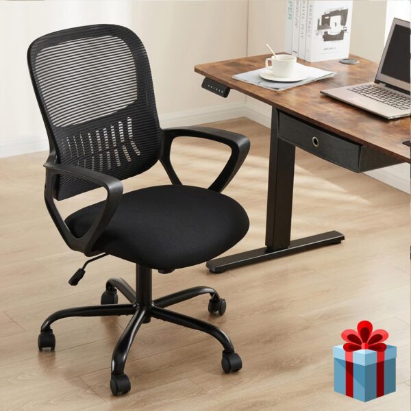 SMUG Home Office Computer Gaming Desk Chair, Ergonomic Mid-Back Mesh Rolling Work Swivel Task Chairs with Wheels, Comfortable Lumbar Support, Comfy Arms for Bedroom, Study, Student, Adults, Black - Image 6