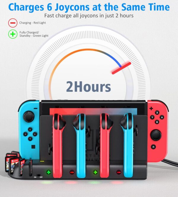 Switch Controller Charging Dock Station Compatible with Nintendo Switch Accessories & OLED Model Joycons, KDD Switch Controller Charger Docking Station with Upgraded 8 Switch Games - Image 4