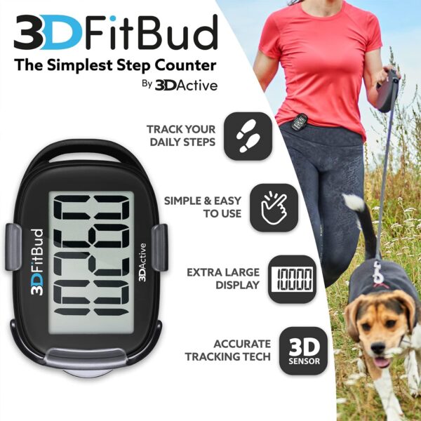 3DFitBud Simple Step Counter Walking 3D Pedometer with Clip and Lanyard, A420S - Image 3