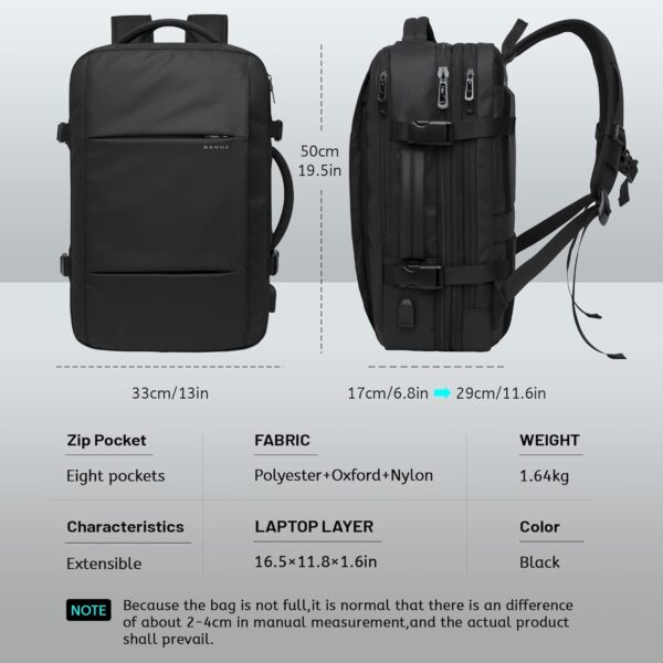 45L Travel Backpacks Expandable Luggage Backpack USB Charging Port Flight Approved Carry On Backpack With Wet Pocket Water Resistant Business Backpack 17.3 In Laptop College Daypack Black Large - Image 7