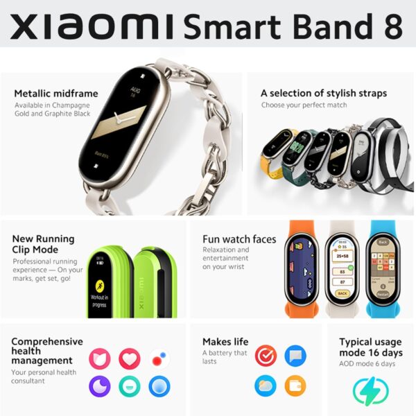 Xiaomi Mi Band 8 Smart Bracelet 1.62“ AMOLED Screen Heart Rate Blood Oxygen Bluetooth Sport Watch Fitness Traker Watch(Global Version Black) (M2239B1) - Image 3