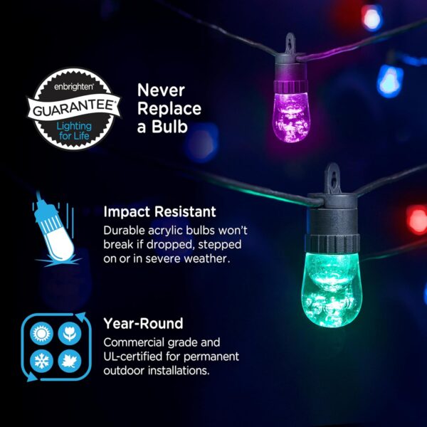 Enbrighten 2 Pack LED Premium Smart Color Changing String Lights, 24ft Black Cord, 12 Shatterproof Acrylic Bulbs, Weatherproof, Customizable, Wi-Fi App Control, Dimmable Outdoor String Lights, 82764 - Image 3