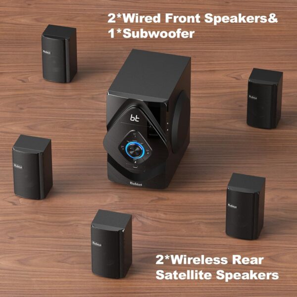 Bobtot Surround Sound Systems Wireless Rear Satellite Speakers - 800W 6.5inch Subwoofer 5.1/2.1 Channel Home Theater Systems with HDMI ARC Optical Bluetooth Input - Image 10