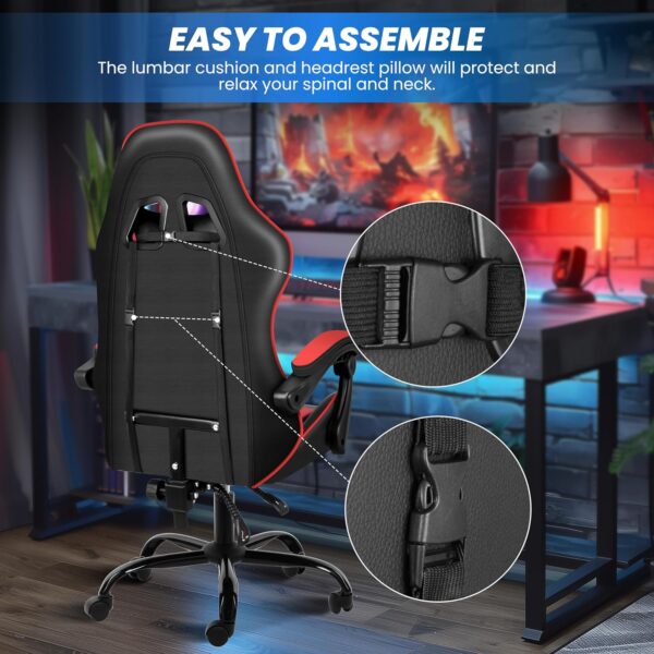 YSSOA Gaming Chair, Computer Chair with Footrest, Height Adjustable & 90°-135° Tilt Function, Swivel Recliner Ergonomic Racing Style Video Game Chair with Lumbar Support (Red) - Image 8