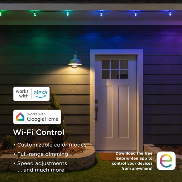 Enbrighten 2 Pack LED Premium Smart Color Changing String Lights, 24ft Black Cord, 12 Shatterproof Acrylic Bulbs, Weatherproof, Customizable, Wi-Fi App Control, Dimmable Outdoor String Lights, 82764 - Image 6