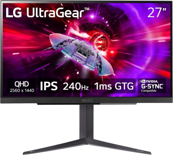 LG 27" UltraGear QHD (2560x1440) Gaming Monitor, 240Hz, 1ms, VESA DisplayHDR 400, G-SYNC and AMD FreeSync Premium, HDMI 2.1, DisplayPort, 4-Pole HP Out DTS HP:X, Tilt/Height/Pivot Stand, Black - Image 2