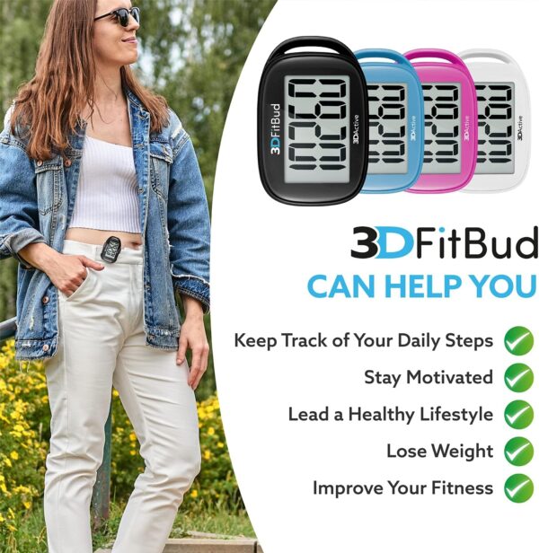 3DFitBud Simple Step Counter Walking 3D Pedometer with Clip and Lanyard, A420S - Image 5