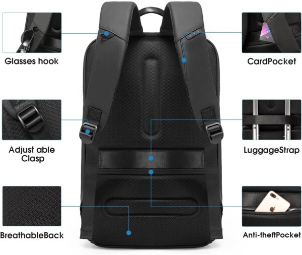 BANGE Travel Laptop Backpack Fits 15.6 Inch Notebook, Business Work Backpack with USB3.0 Fast Charging Port, Waterproof Travel Backpack With Luggage Sleeve… - Image 7