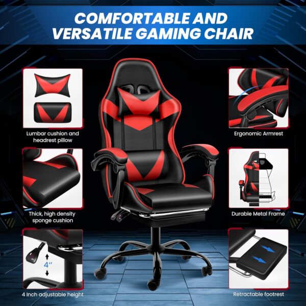 YSSOA Gaming Chair, Computer Chair with Footrest, Height Adjustable & 90°-135° Tilt Function, Swivel Recliner Ergonomic Racing Style Video Game Chair with Lumbar Support (Red) - Image 6