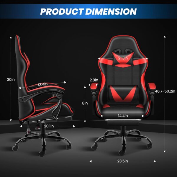 YSSOA Gaming Chair, Computer Chair with Footrest, Height Adjustable & 90°-135° Tilt Function, Swivel Recliner Ergonomic Racing Style Video Game Chair with Lumbar Support (Red) - Image 3