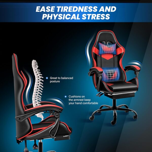 YSSOA Gaming Chair, Computer Chair with Footrest, Height Adjustable & 90°-135° Tilt Function, Swivel Recliner Ergonomic Racing Style Video Game Chair with Lumbar Support (Red) - Image 7