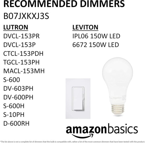 Amazon Basics A19 LED Light Bulb, 100 Watt Equivalent, Energy Efficient 15W, E26 Standard Base, Soft White 2700K, Dimmable, 10,000 Hour Lifetime , 6-Pack - Image 13