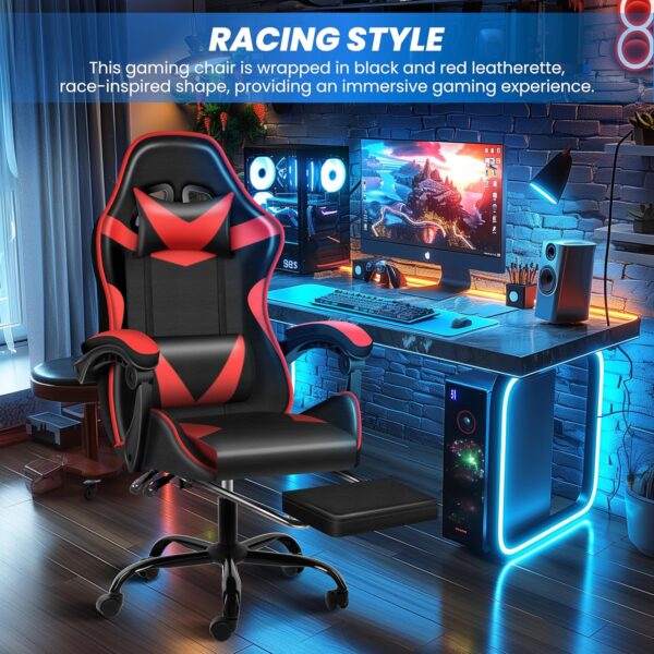 YSSOA Gaming Chair, Computer Chair with Footrest, Height Adjustable & 90°-135° Tilt Function, Swivel Recliner Ergonomic Racing Style Video Game Chair with Lumbar Support (Red) - Image 4