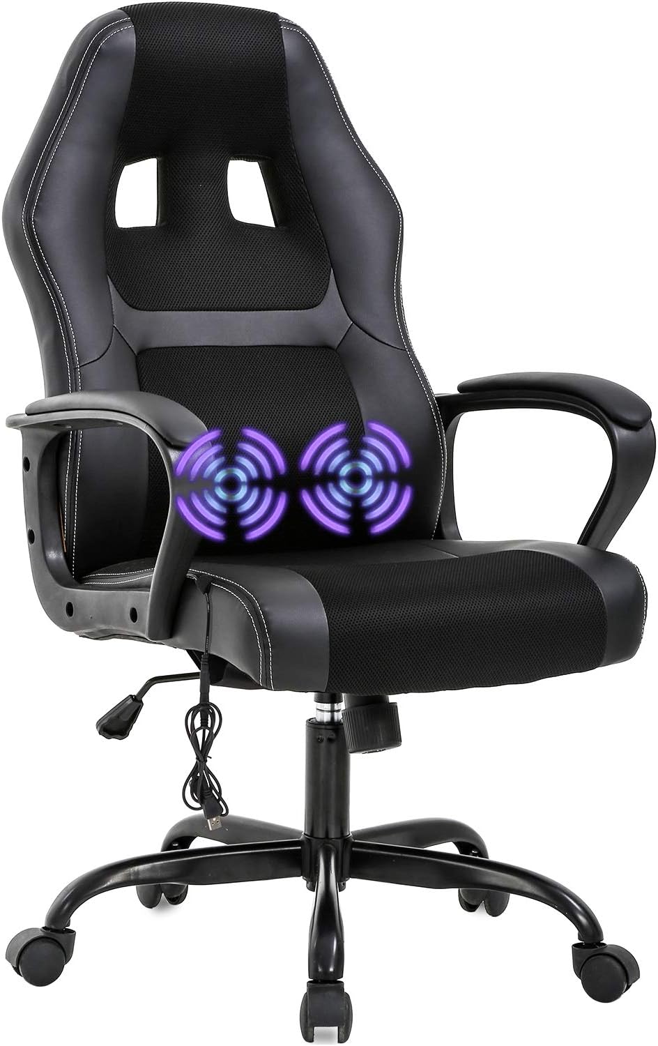 BestOffice PC Gaming Chair Massage Office Chair Ergonomic Desk Chair Adjustable PU Leather Racing Chair with Lumbar Support Headrest Armrest Task Rolling Swivel Computer Chair for Women Adults(Black)