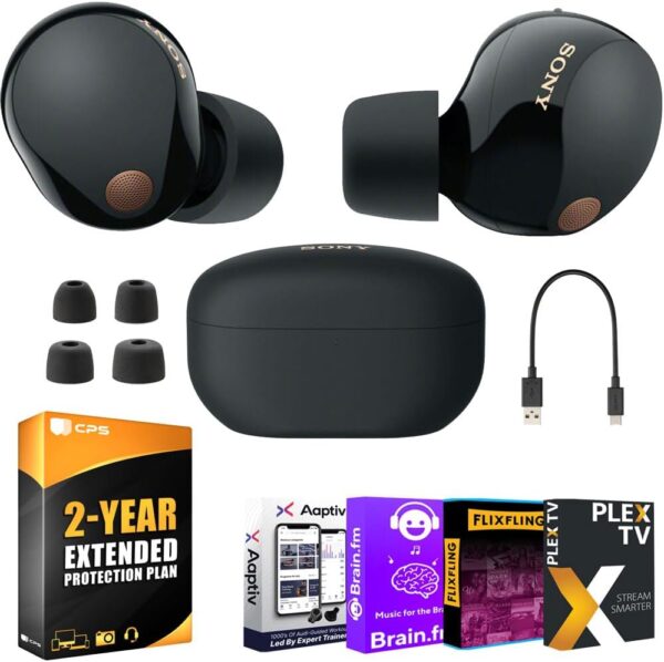 Sony WF-1000XM5 Noise Canceling Truly Wireless Earbuds (Black) Bundle with 2 YR CPS Enhanced Protection Pack and Audio Essentials Software