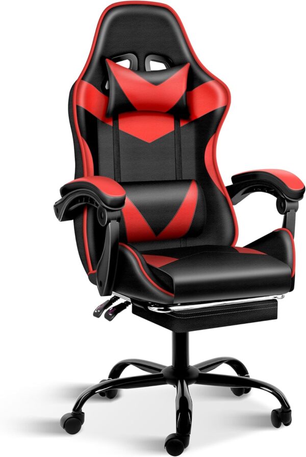 YSSOA Gaming Chair, Computer Chair with Footrest, Height Adjustable & 90°-135° Tilt Function, Swivel Recliner Ergonomic Racing Style Video Game Chair with Lumbar Support (Red)